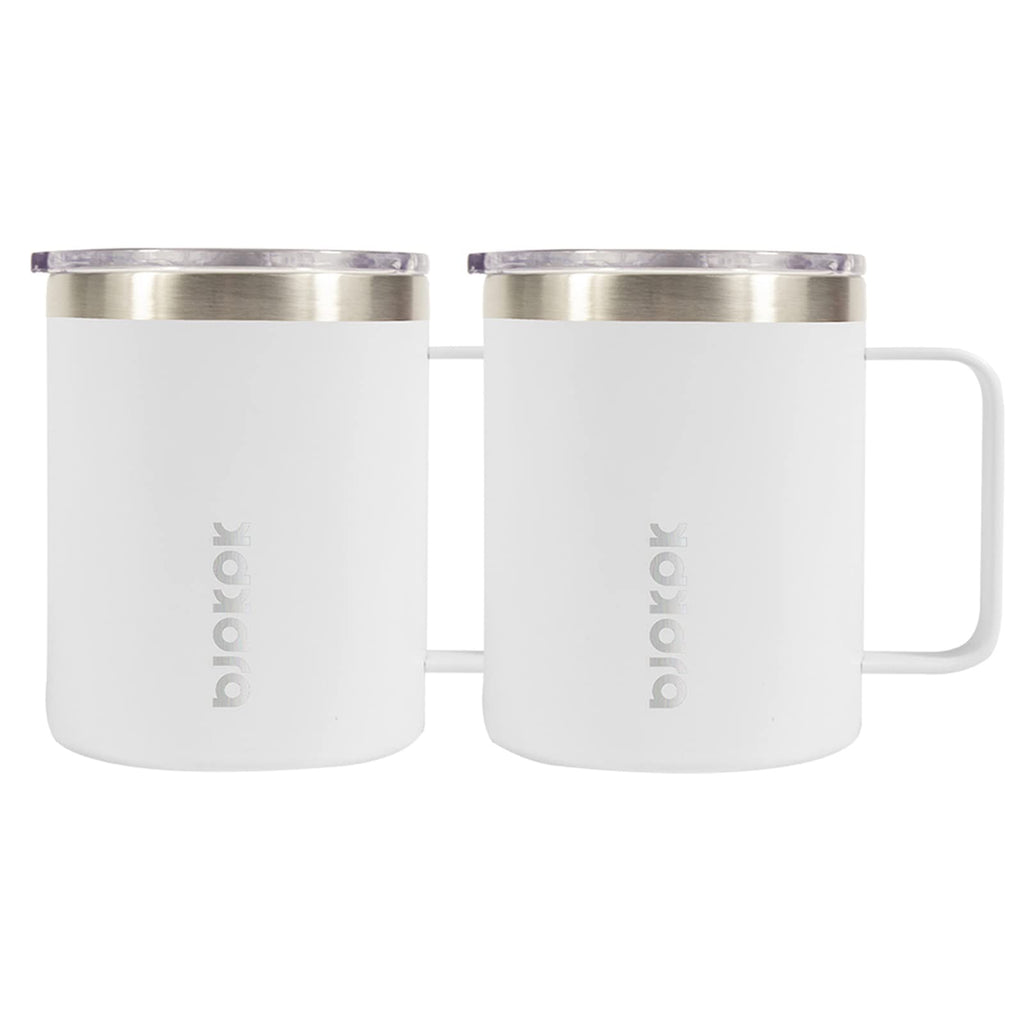 [Australia - AusPower] - BJPKPK 14oz Insulated Coffee Mug 2 Pack, Stainless Steel Camping Mug with Slider Lid, Travel Tumbler Cup, Coffee Thermos Outdoor White 
