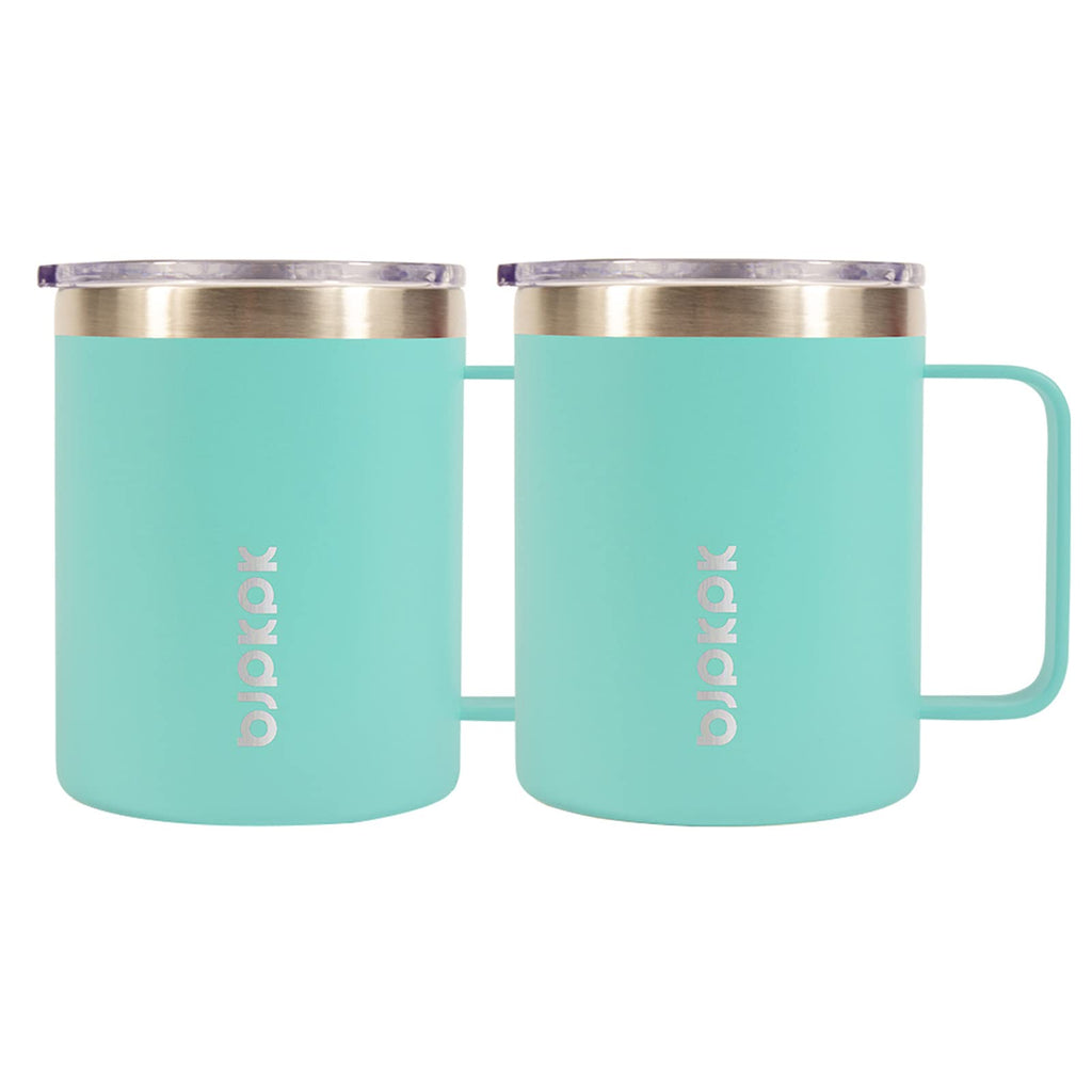 [Australia - AusPower] - BJPKPK 14oz Insulated Coffee Mug 2 Pack, Stainless Steel Camping Mug with Slider Lid, Travel Tumbler Cup, Coffee Thermos Outdoor Turquoise 