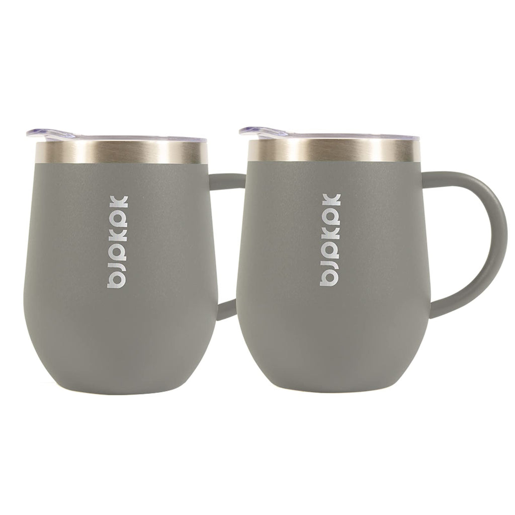 [Australia - AusPower] - BJPKPK 12 oz Stainless Steel Insulated Coffee Tumbler with Lid for Hot Drinks & Cold Drinks-2 Pack-Gray Gray 