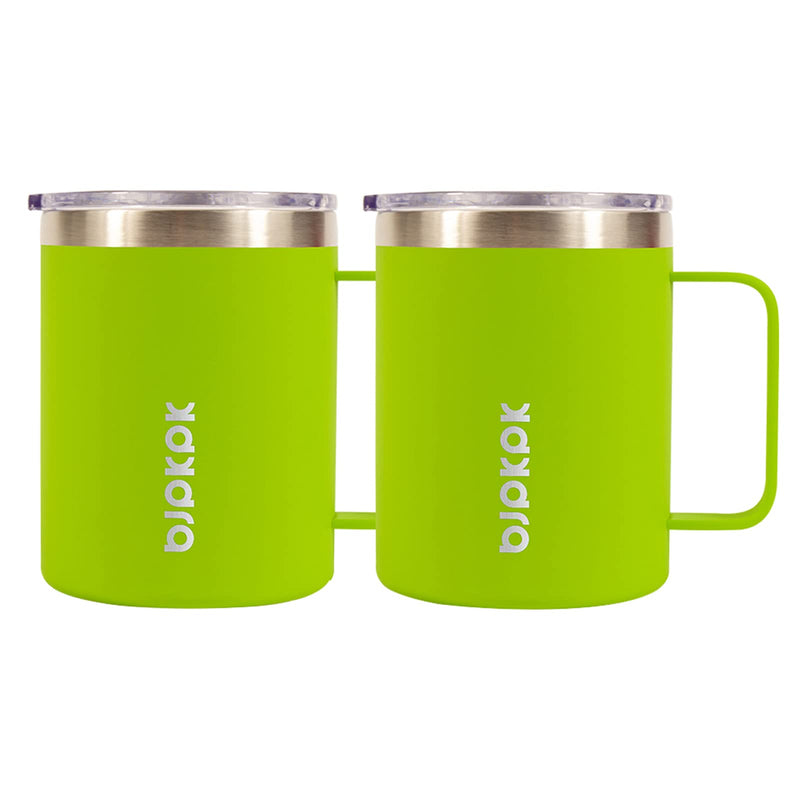 [Australia - AusPower] - BJPKPK 14oz Insulated Coffee Mug 2 Pack, Stainless Steel Camping Mug with Slider Lid, Travel Tumbler Cup, Coffee Thermos Outdoor Green 
