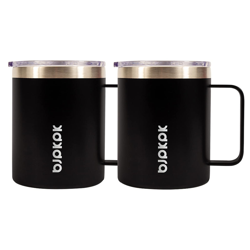 [Australia - AusPower] - BJPKPK 14oz Insulated Coffee Mug 2 Pack, Stainless Steel Camping Mug with Slider Lid, Travel Tumbler Cup, Coffee Thermos Outdoor Black 