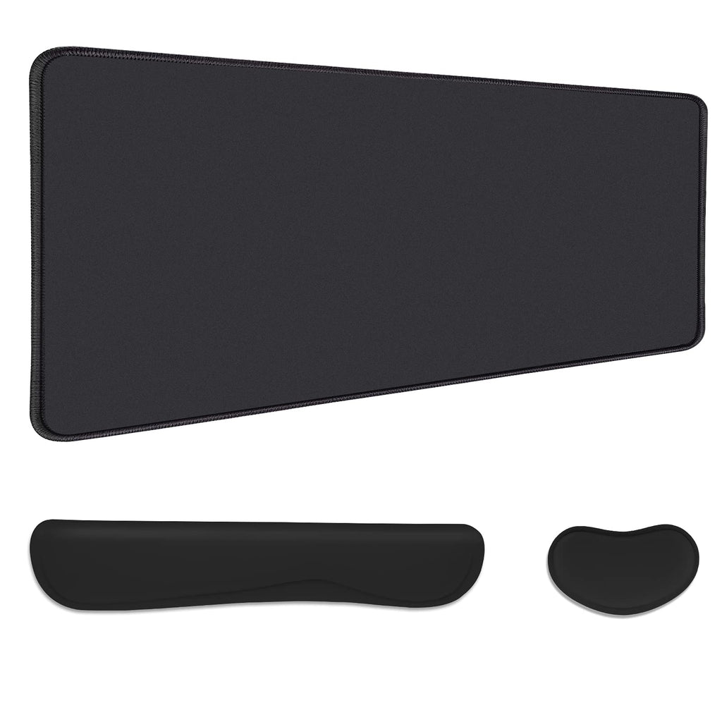 [Australia - AusPower] - AtailorBird Gaming Mouse Pad 31.5''x15.7''x0.12'', Durable Stitched Edges Cloth Desk Mat & Ergonomic Memory Foam Filled Wrist Rest Set for Keyboard and Mouse with Non-Slip Rubber Base, Black 