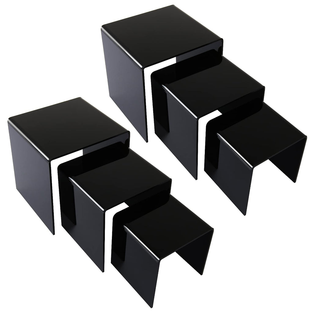 [Australia - AusPower] - 6PCS Black Acrylic Display Risers, Rectangle Jewelry Showcase Fixtures, Nesting Stands Shelves, Black Display Stand for Cake, Dessert, Jewelry, Food and Collectibles, Action Figurine Shelf Display 
