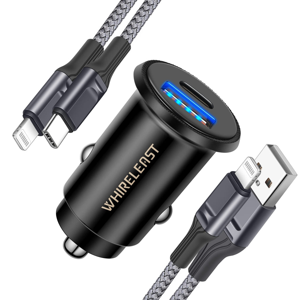 [Australia - AusPower] - [Apple MFi Certified] Fast iPhone Car Charger, WHIRELEAST 38W Dual Port USB C Power Delivery Car Charger Adapter with 2X 3FT Lightning Cable for iPhone 13 12 Pro Max Mini 11 XS XR X 8, iPad, AirPods 