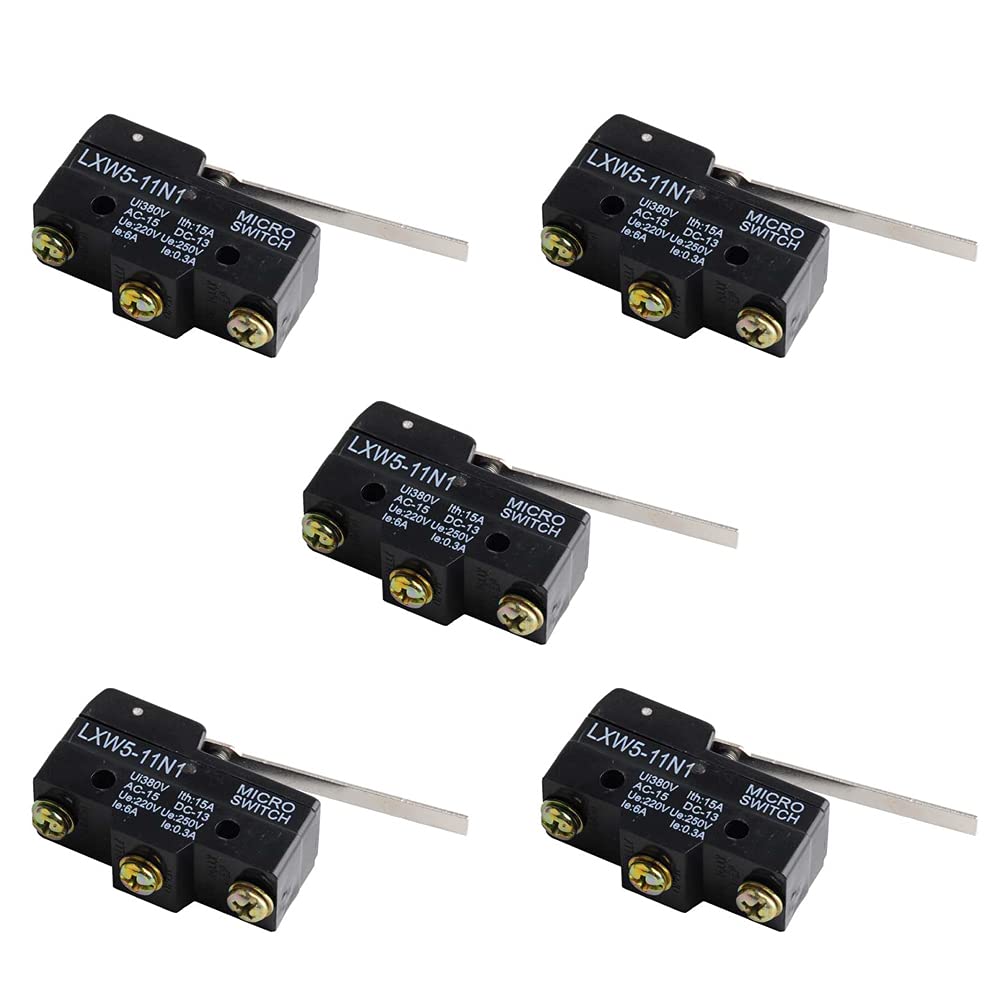 [Australia - AusPower] - Geekstory LXW5-11N1 Micro Limit Switch 1NO+1NC Long Hinge Lever Arm SPDT Snap Action Travel Switch（Pack of 5pcs） 