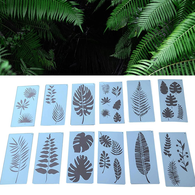 [Australia - AusPower] - 12 Pcs Tropical Leaf Stencils for Painting on Wood, Reusable Palm Leaf Painting Stencil Farmhouse Leaf Wall Stencil Template, Leaf Drawing Template Set for Home Decoration(6 x 12 Inch) 
