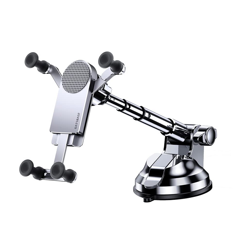 [Australia - AusPower] - GOOG GOYIGO Cell Phone Holder for Car Dashboard Windshield, with Long Arm Adjustable Suction Cup Truck Mobile Mount, Gravity Clamping One-handed Operation Metal Clip Stand, Silver, Cs18, Medium 