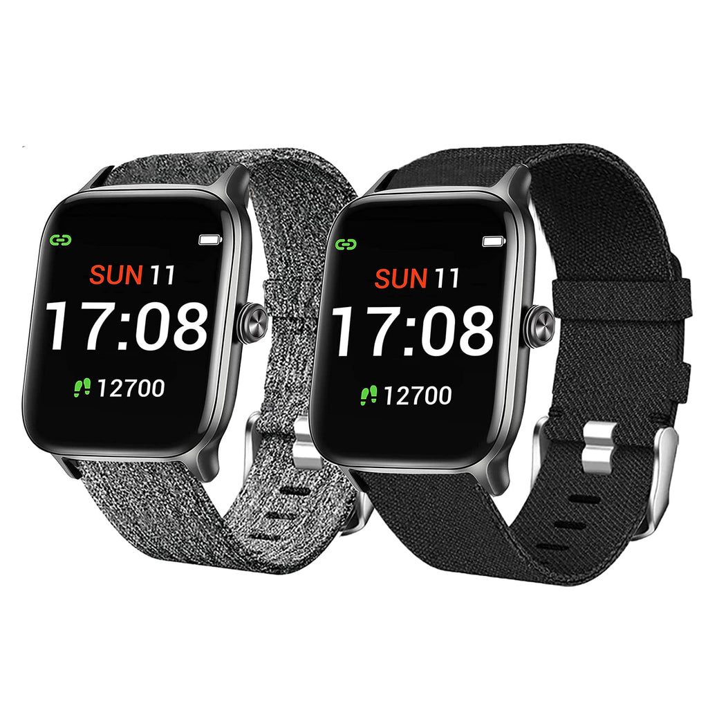[Australia - AusPower] - Compatible for Stiive Smartwatch LCW01 Band, Lamshaw Breathable Nylon Woven Fabric Replacement Accessory Strap Compatible for Letsfit EW1/ Stiive Smartwatch LCW01/Lovtutu Smartwatch (2 pack-Black+Gray) 2 pack-Black+Gray 