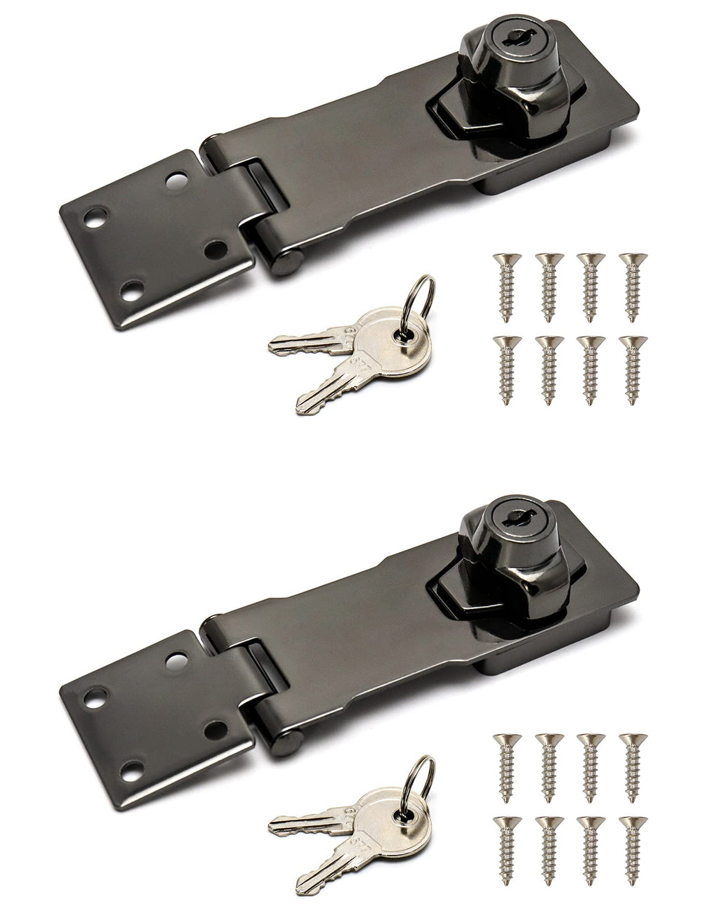 [Australia - AusPower] - QWORK 4" Keyed Hasp Locks, 2 Pack Twist Knob Cabinet Knob Lock Keyed Locking Latch Safety Lock with Mounting Screws for Cabinets, Drawers, Toolboxes, Mailboxes Black 