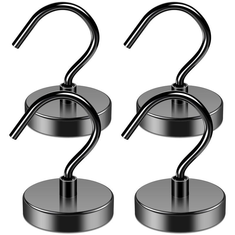 [Australia - AusPower] - 4Pack Black Magnetic Hook 110 lb Heavy Duty Strong Neodymium Magnetic Hooks, Refrigerator Magnet Hooks, Magnet with Hooks for Curtain, Home, Kitchen, Workplace 4Pack 