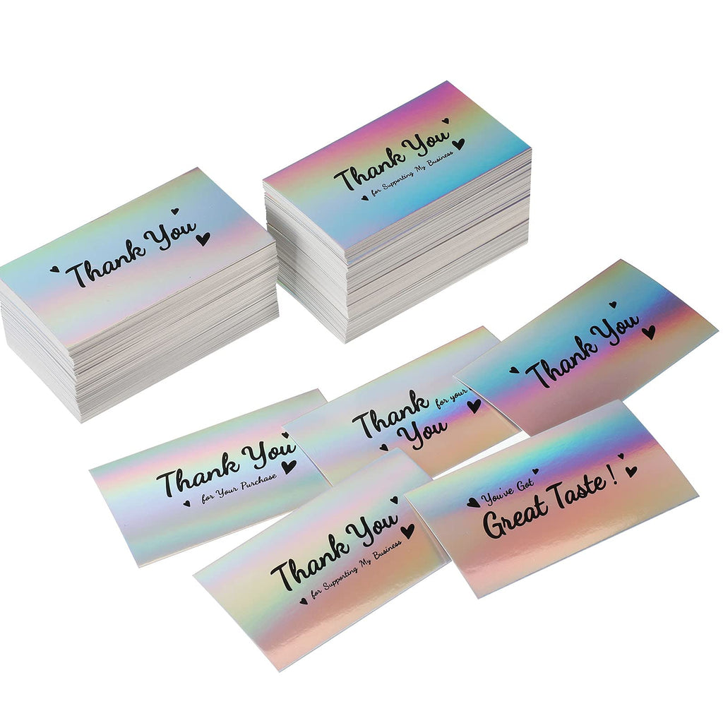 [Australia - AusPower] - 300 Pieces Thank You Cards Small Business, Holographic Silver Business cards 6 Styles Thank You for Supporting Small Business Cards for Retail Store Handmade Goods Business Owners Package 2 x 3.5 Inch 