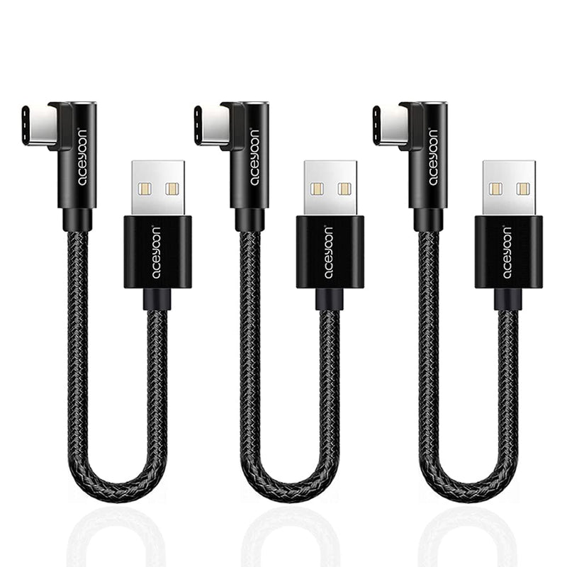 [Australia - AusPower] - [3 Pack] aceyoon 90 Degree USB C Cable 0.6ft Short Right Angle Type C Charger Braided USBC to USB A 20cm L Shape Charging and Data Sync Cord Compatible for S10 S9 S8, P40 P30 P20, Mate 30/20, Pixel 