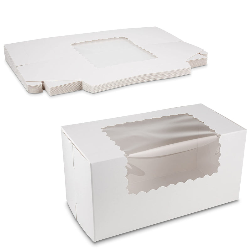 [Australia - AusPower] - Beautiful White Paperboard Pastry Box with Window 8" Length x 4" Width x 4" Height Keep Bakery Items Fresh by MT Products (Pack of 15) White with Window 