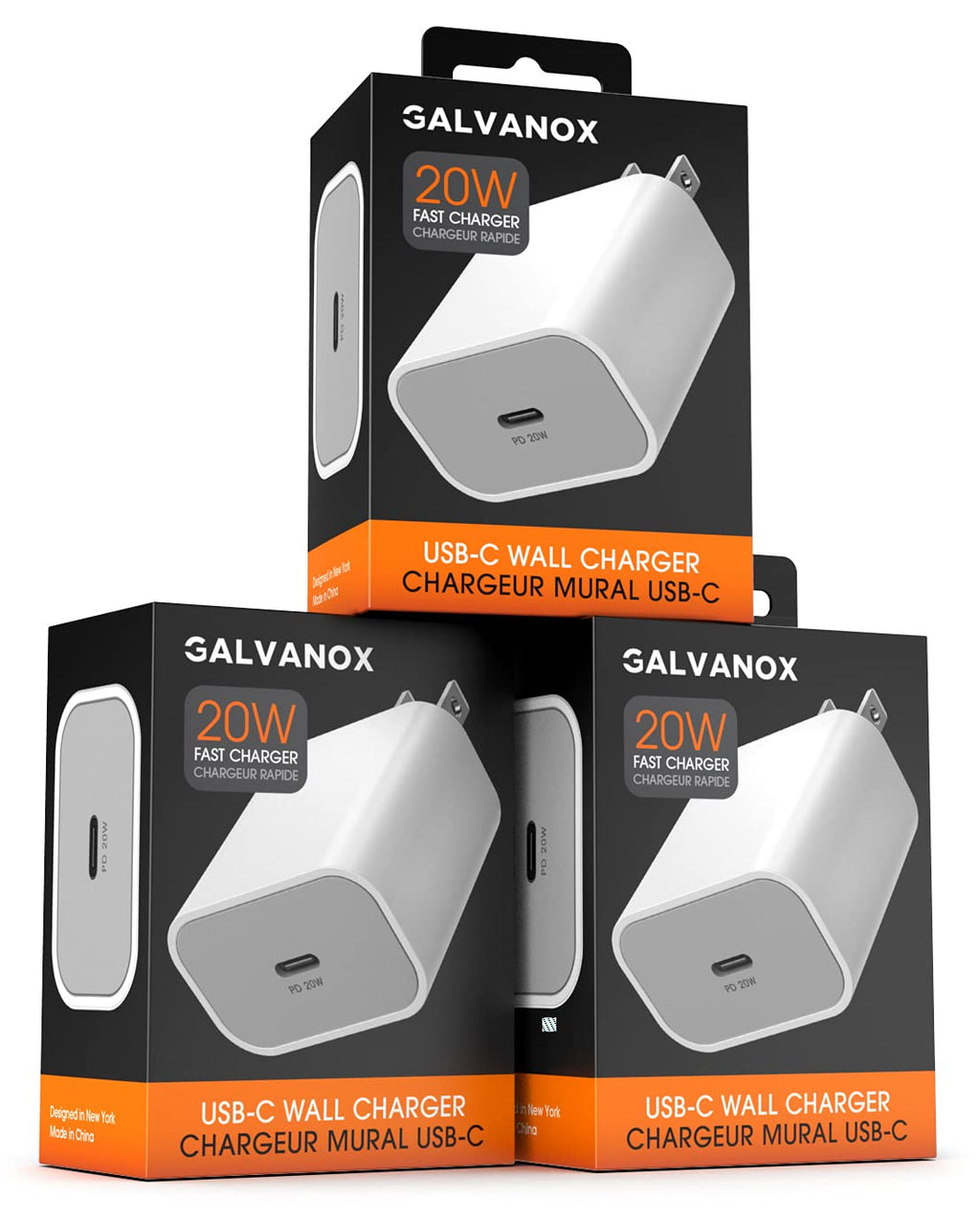 [Australia - AusPower] - (3 Pack) Galvanox Type-C iPhone Charger (20W) USB-C Cube, Wall Adapter Block for Fast Charging iPhone 11/12/13/Pro/Max Models Plus Samsung Devices (2021 Upgraded V2) 