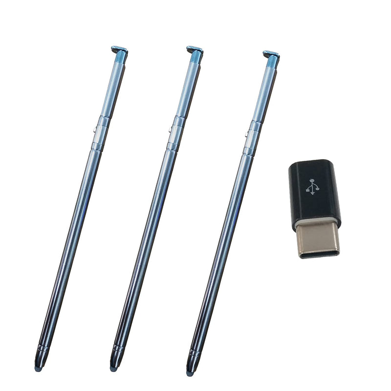 [Australia - AusPower] - 3 Pcs Light Blue Holographic LCD Touch Screen Stylus Pen Replacement Parts for LG Stylo 6 Q730 All Versions with 1 X C-Type Adapter 
