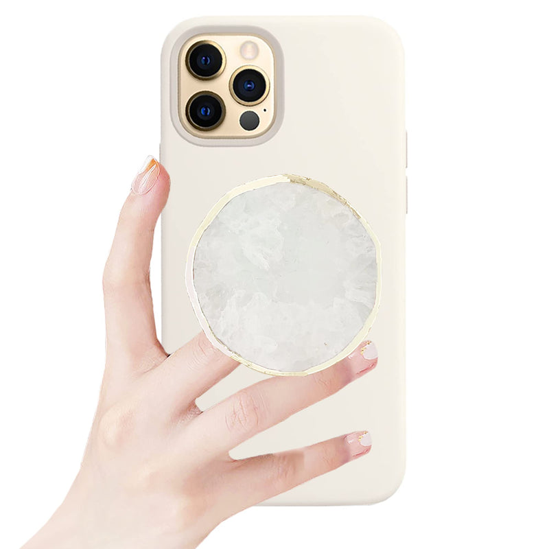 [Australia - AusPower] - CDNANA Crystal Phone Grip Holder - Mobile Phone Grip Gemstone Natural Stone Crystal Phone Grip Irregular Shape Design with Golden Trimmed Edges for Cell Phone and Tablets (Crystal Phone Grip White) crystal phone grip white 