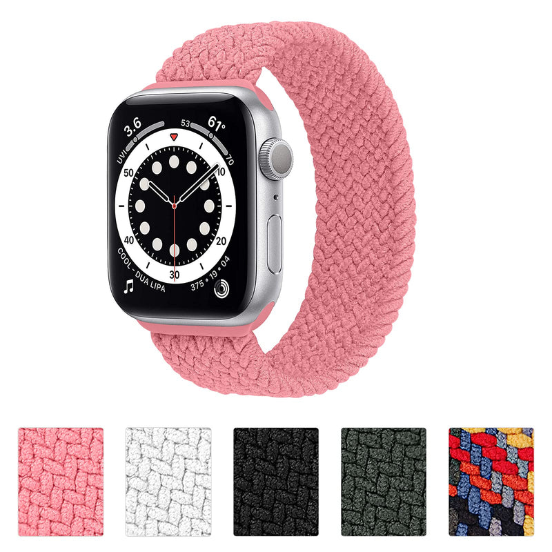 [Australia - AusPower] - Stretchy Solo Loop Strap Compatible with Apple Watch Bands 38mm 40mm 42mm 44mm, Nylon Stretch Braided Sport Elastics Weave Women Men Wristband Compatible for iWatch SE Series 6 5 4 3 2 1 Pink 38mm/40mm M fits 5.68"-6.07" wrist 