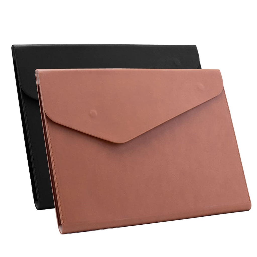 [Australia - AusPower] - Enyuwlcm PU Leather A4 File Folder Document Holder Waterproof Portfolio Envelope Folder Case with Invisible Magnetic Closure 2 Packs (Black&Brown, A4-2Packs) Black&brown 