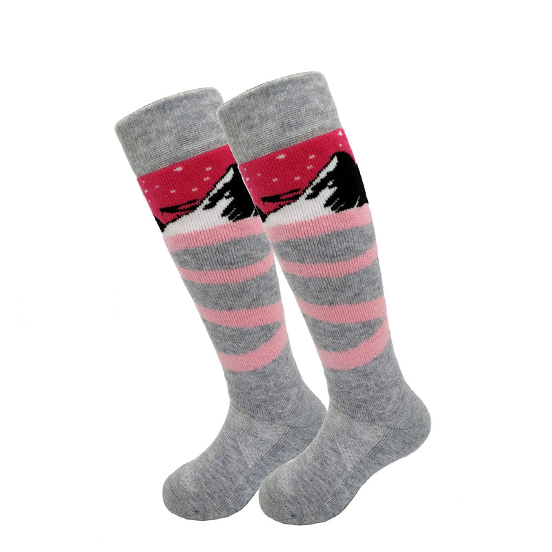 [Australia - AusPower] - HIGHCAMP Kids Merino Wool Ski Snowboard Socks Boy Girl Toddler Winter Snow Socks- 2 Pairs Medium Alps Pink 