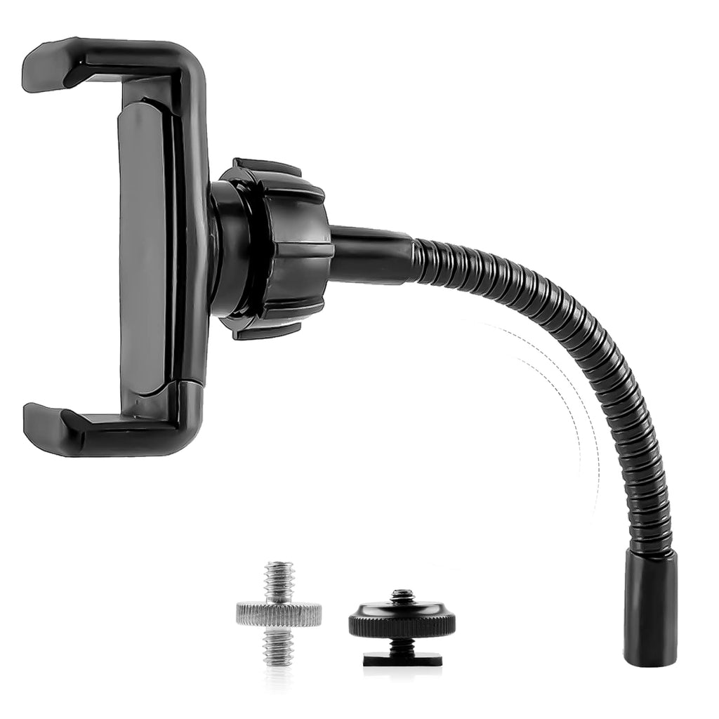 [Australia - AusPower] - Phone Holder for Ring Light and Tripod Stand with 1/4 and Hot Shoe Adapter, Flexible Phone Tripod Mount Adapter (Black) Black 