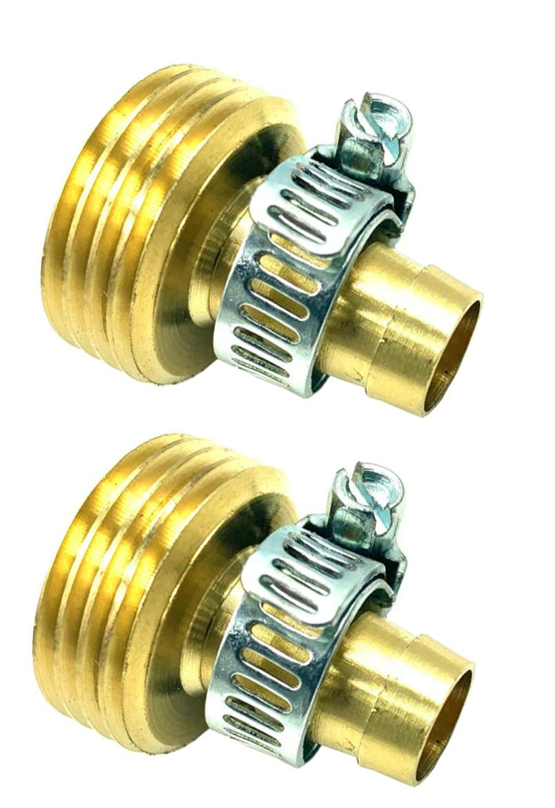 [Australia - AusPower] - BRUFER 5022M Brass Male Garden Hose Thread Swivel With 1/2" Barb x 3/4"GHT, Includes Stainless Steel Clamps - Pack of 2 Complete Fittings with Clamps 