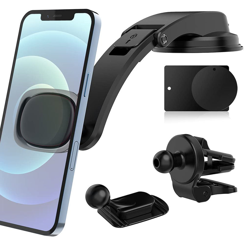 [Australia - AusPower] - JUHOO Magnetic Phone Car Mount, 3 in 1 Car Phone Holder Mount Universal Dashboard Windshield Car Cell Phone Mount HolderCompatible with iPhone 12 11 Pro X XS Max XR Galaxy Note10 S10, Black 