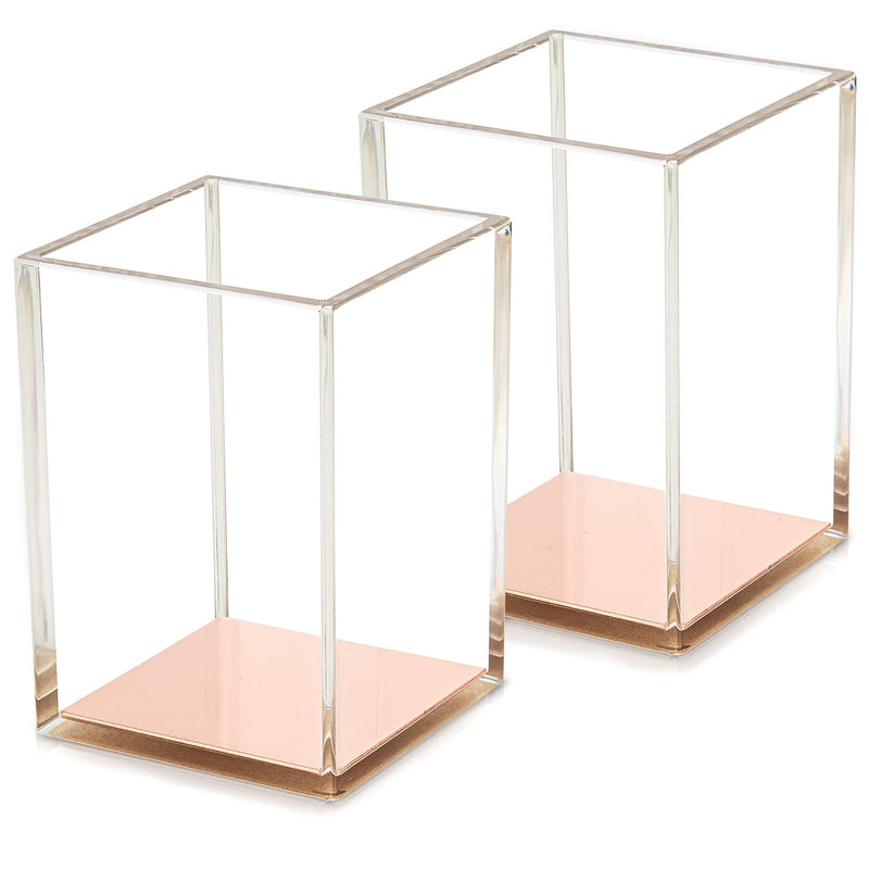 [Australia - AusPower] - Pack of 2 Acrylic Pen Pencil Holder Cup/Desktop Stationery Makeup Brush Storage Organizer Caddy Box for Desk Table, Office School Supplies, Home Bedroom - Gold Bottom 