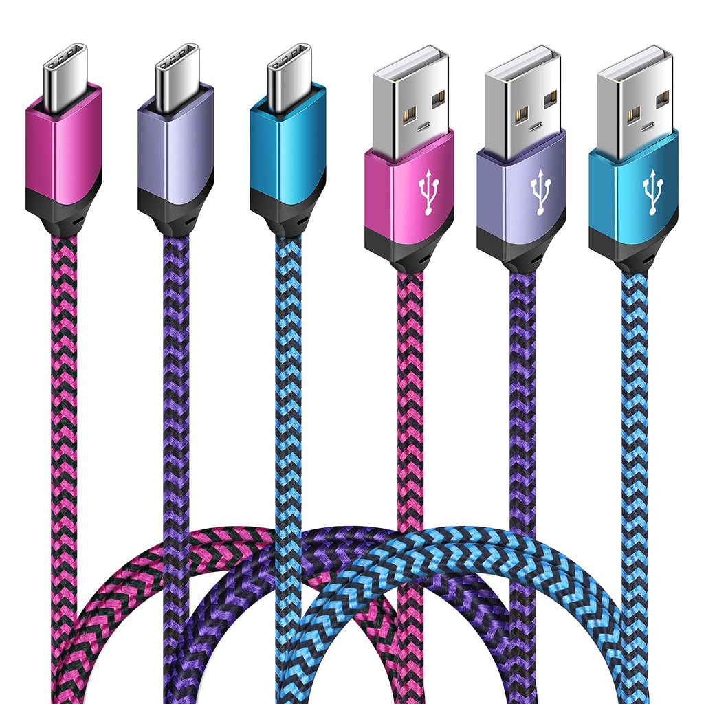 [Australia - AusPower] - C Charger Cable Fast Charging [6FT/3Pack] Phone Charger C Type USB C Cords for Samsung Galaxy S21Ultra S21Plugs S21 S21+ S20 S10 A10e A51 A50 A71, Moto G7 G Power Stylus Z4, LG K51 Stylo 6 5 6FT(Rose+Purple+Blue) 
