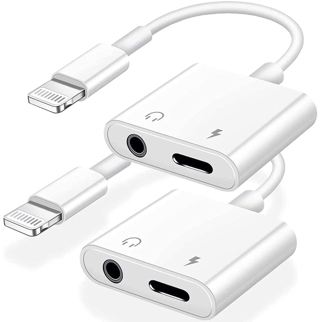 [Australia - AusPower] - Giom 2Pack MFi Certified iPhone Headphones Adapter & Splitter DESOFICON Dual Lightning 3.5mm Charge Cable Aux Audio Adapter Compatible with iPhone 12/11/XS/XR/X/8/7 Converter Charging+Music Control 