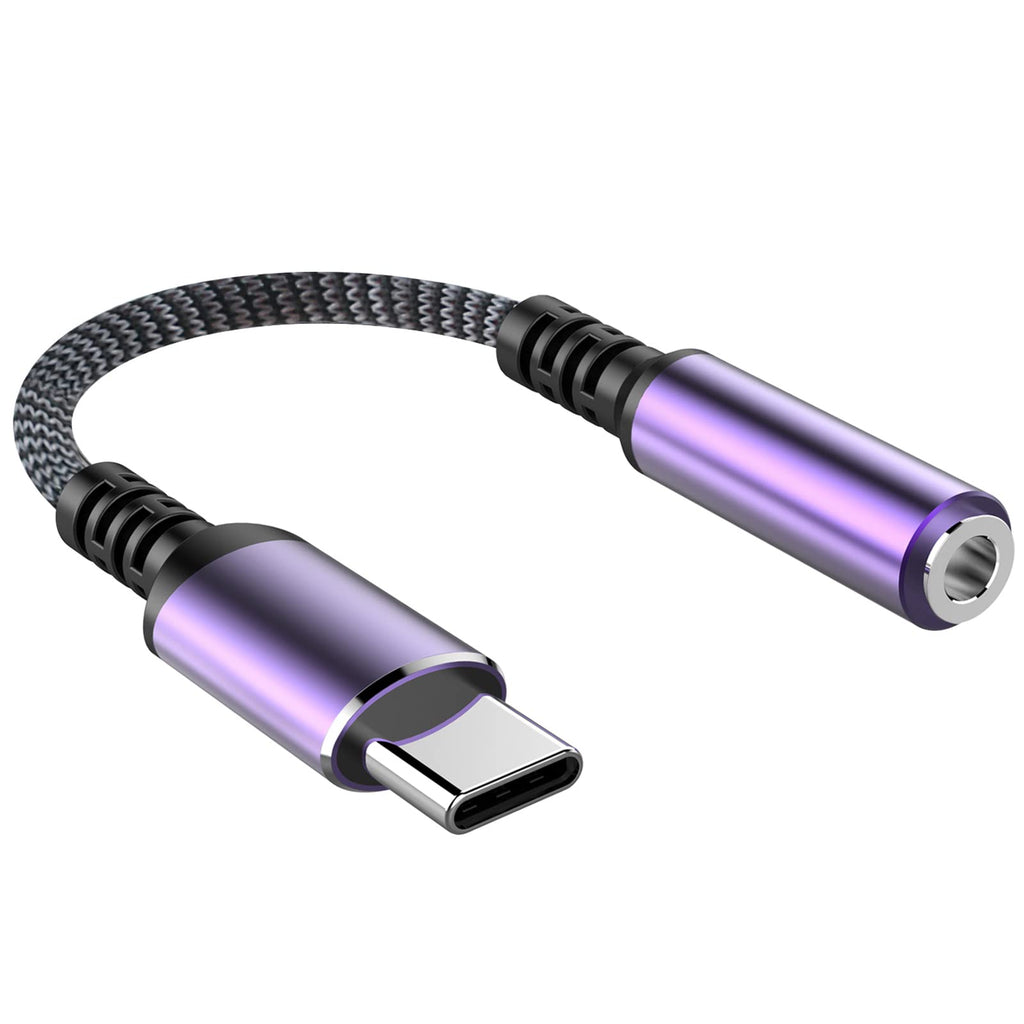 [Australia - AusPower] - USB Type C to 3.5mm Headphone Jack Adapter Women,USB C to Aux Audio Dongle Cable Cord Compatible with iPad Pro/Air 4,Pixel 5 4 3 2 XL, Samsung S21 S20 Ultra S20+ Note 20 10 9 8 S10 S9 Plus Purple 