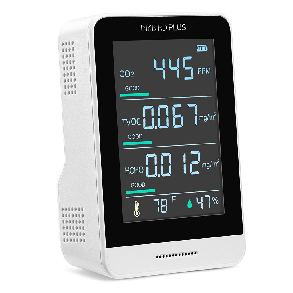 [Australia - AusPower] - INKBIRDPLUS Air Quality Monitor, Indoor CO2 Meter, Accurate Tester for CO2, HCHO, TVOC, Temperature and Relative Humidity, Real Time Display Rechargeable Battery. 