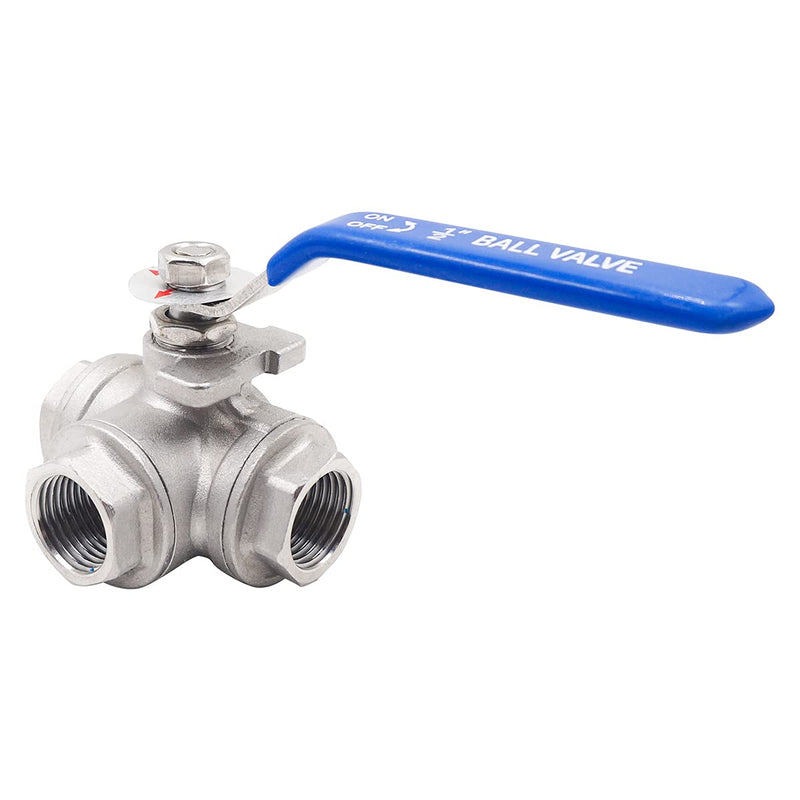 [Australia - AusPower] - Horiznext NPT 1/2 threaded stainless steel 3 way T port with mounting pad ball valve, vinyl handle control pvc pex tubing gas fuel oil water propane fluid flow.(1 pc) NPT1/2 T-port 