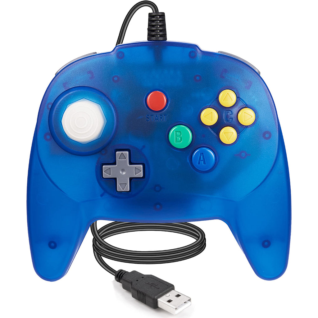 [Australia - AusPower] - LUXMO Upgraded PC USB Version for Nintendo 64 Wired Controller Gamepads Joystick design Compatible with Windows PC Switch MAC Steam Petro Pie Raspberry Pi3 6 ft USB Cord Transparent Blue 