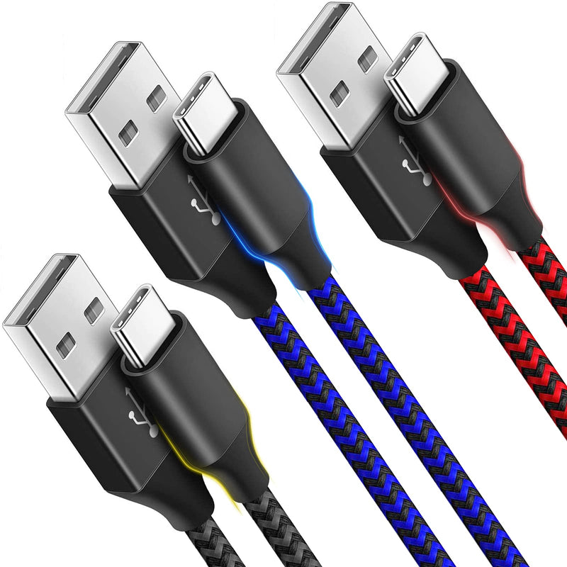 [Australia - AusPower] - USB C Cable 10ft 3 Pack USB C Charger Cable, USB A to USB C Charging Cable USB Type C Fast Charge Cord Compatible with Samsung Galaxy S20 S10 Note 9, Android Cell Phones and More- Black Blue Red 