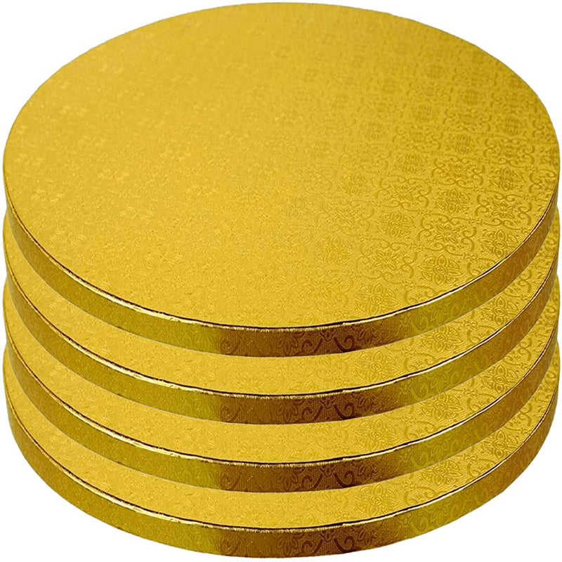[Australia - AusPower] - 12 Inch Cake Boards - 4-Pack Cake Drums 12 Inch Dia. - Disposable Gold Cake Board Circles - Reusable Round Cake Boards - Cake Base Cardboard Cake Rounds - Cake Decorating Supplies & Baking Supplies 