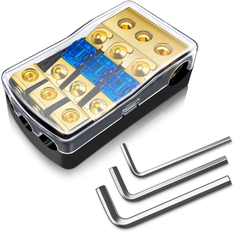 [Australia - AusPower] - BULVACK 3 Way Mini ANL Fuse Holder, Copper 0/2/4 Gauge to 4/6/8 Gauge 60 Amp Fuse Distribution Block for Car Truck Boat Audio Stereo Amplifier 