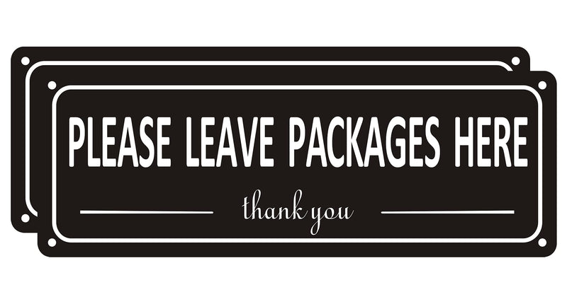 [Australia - AusPower] - Leave Packages Here Sign Metal, (2 Pack) Package Delivery Sign Instructions, 10" x 3.5" Leave Packages Sign for Front Door, Aluminum Outside Signs, Rust free, Fade Resistant,Weatherproof Package Delivery Sign-01A 
