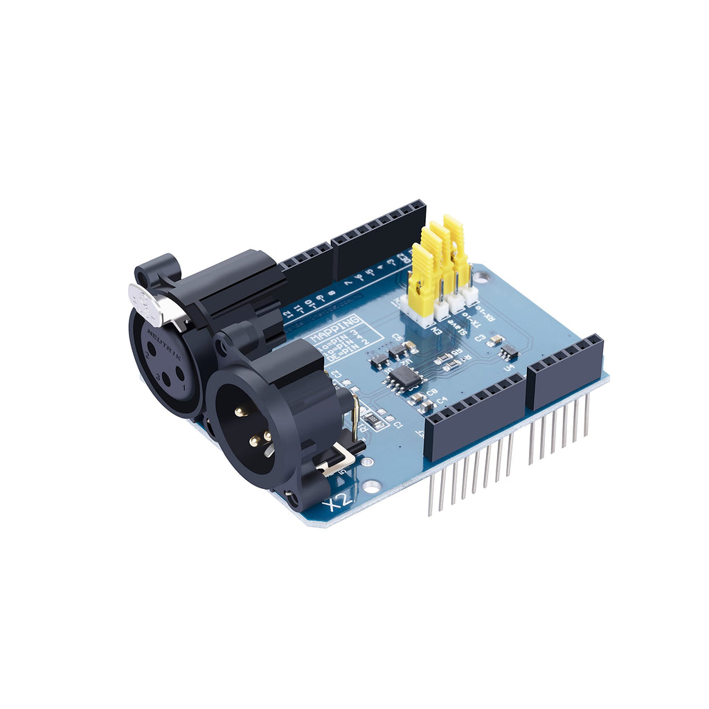 [Australia - AusPower] - DMX/RDM Shield for Arduino,The Shield is Populated with NEUTRIK XLR 3pin Connectors,Device into DMX512 Network,MAX485 Chipset,Can be Used as DMX Master, Slave and as RDM Transponder. 