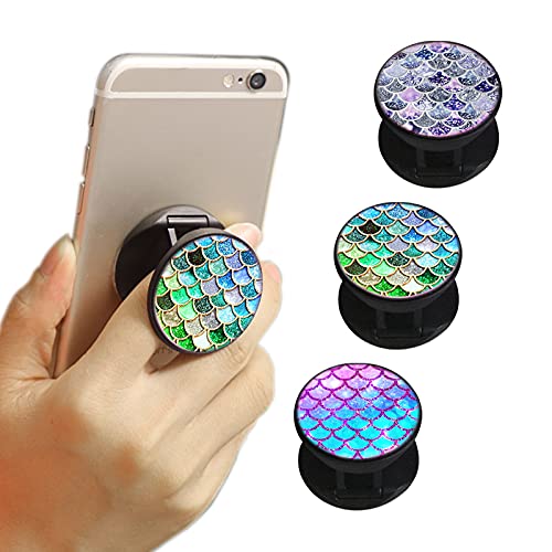 [Australia - AusPower] - 3 Pieces Phone Ring Holder Finger Kickstand Phone Holder Mermaid Pattern Expanding Grip Foldable Stand for Smartphone and Tablets 