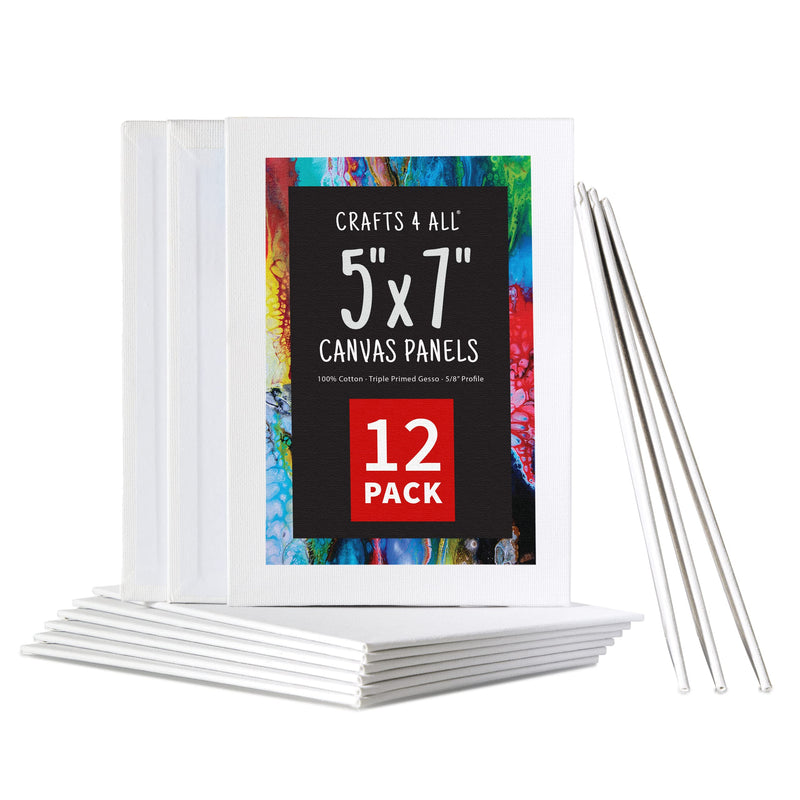 [Australia - AusPower] - Crafts 4 All Canvases for Painting - Blank Canvas Boards, Triple Primed 100% Cotton Canvas Panels for Acrylic, Oil & Watercolor Paint | Bulk Art Panels, Black/White Canvas - 12 Pack, 4x6 / 5x7 White 