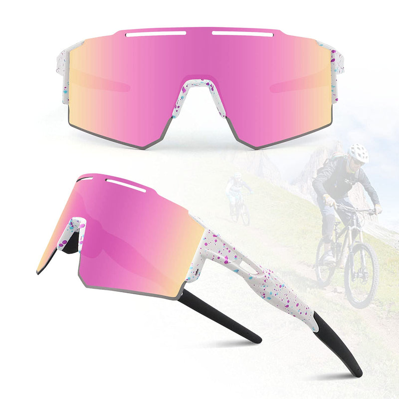 [Australia - AusPower] - Ukoly Cycling Sunglasses for Men Women with 3 Interchangeable Lenses, Polarized Sports Sunglasses, Baseball Sunglasses 1 Lens/Pink 