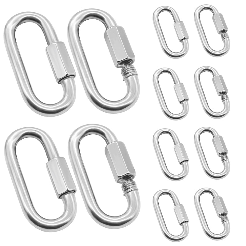 [Australia - AusPower] - Anvin 12 Pack Quick Link M4 5/32 Inch Heavy Duty Carabiner D Shape Chain Links 400LB Capacity Repair Utility Links Safety Chain Connector for Camping Hiking Outdoor Equipment Locking Harness Dog Leash M4 12 Pack 