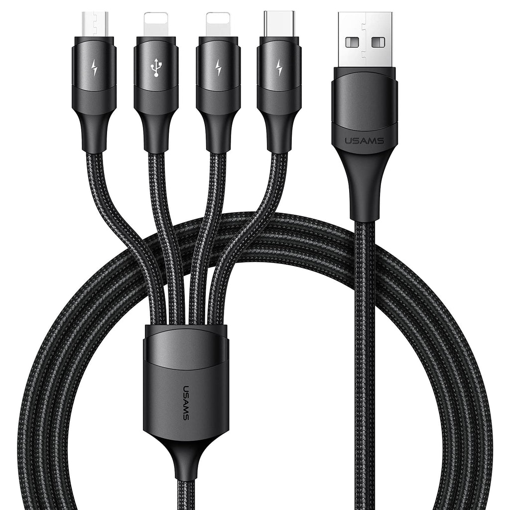 [Australia - AusPower] - Multi Charging Cable, 2pack USAMS Multi USB Cable 3A 4FT USB Charging Cable Nylon Braided Universal 4 in1 Multiple Charger Cord Adapter Type-C/Micro USB Port, Compatible with Cell Phones and More Black-2pack 