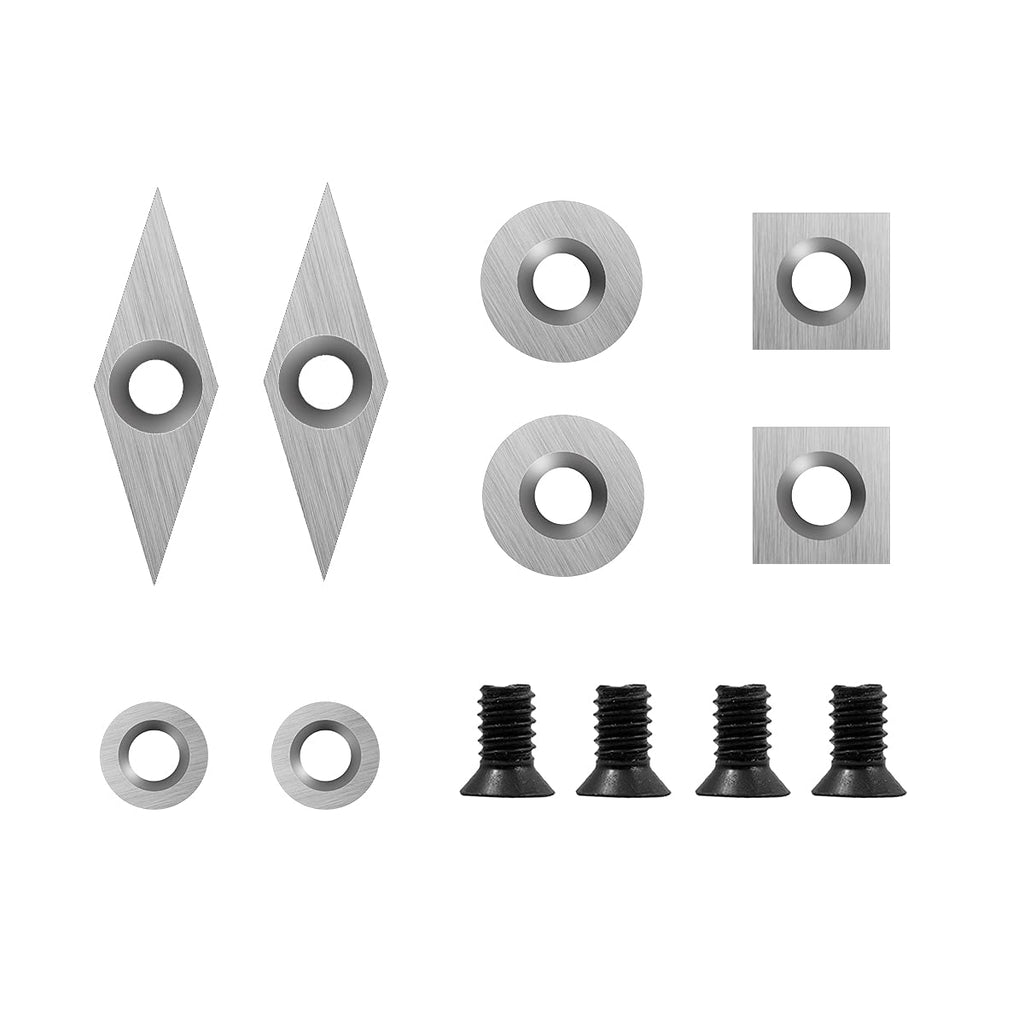 [Australia - AusPower] - 8Pcs Tungsten Carbide Cutters Inserts Set for Wood Lathe Turning Tools(Include 11mm Square with Radius,12mm and 8.9mm Round,30x10mm Diamond with sharp point),Supplied with Screws 8Pcs 