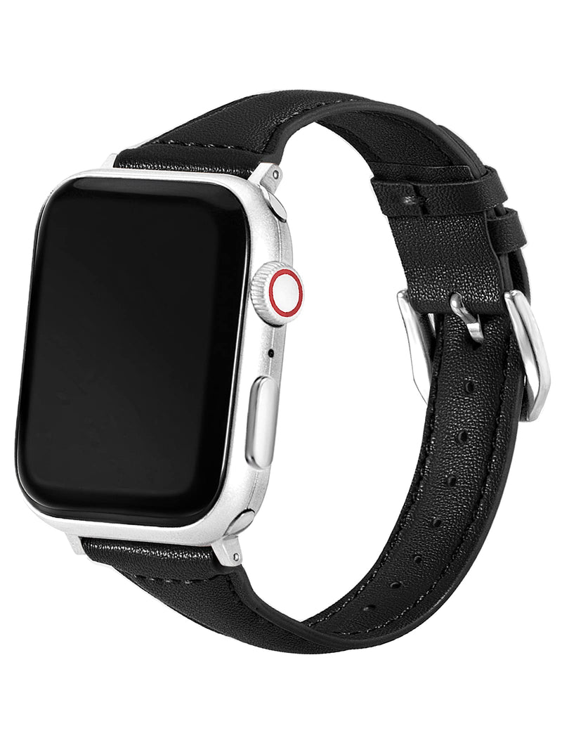 [Australia - AusPower] - Apawband iWatch Leather Band Compatible with Apple Watch Strap 42mm 44mm Top Grain Leather Band Slim&Thin Replacement Wristband for Women SmartWatch Series SE 6/5/4/3/2/1 Black 42mm/44mm 