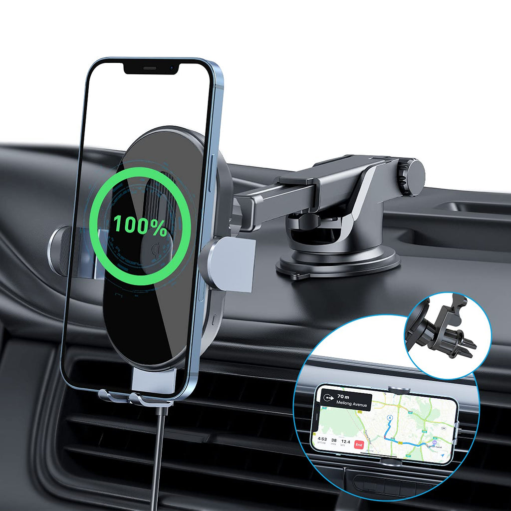 [Australia - AusPower] - Newest Zealife Wireless Car Charger Mount [Fast & Safe Qi Charging]15W Auto-Clamping Car Phone Mount Charger Compatible with iPhone 12/11/SE, Samsung S21/S20/Note20 for Vent & Dashboard, Case Friendly 