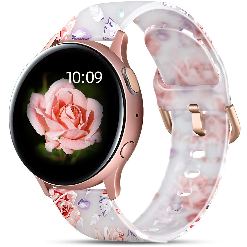 [Australia - AusPower] - GEAK Floral Bands Compatible with Samsung Active 2 Watch Band/Galaxy Watch 4 Band 40mm 44mm/watch 4 classic band, 20mm Silicone Bands for Samsung Galaxy 42mm/Galaxy Watch 3 41mm Band Women Pink Flower 