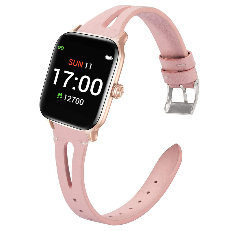 [Australia - AusPower] - Compatible for Stiive Smartwatch LCW01 Band, Lamshaw Slim Vintage Leather Women, Man, Wristband Accessories Compatible with Letsfit EW1/ Stiive LCW01/Lovtutu Smartwatch/Hamile Smartwatch (Pink) Pink 