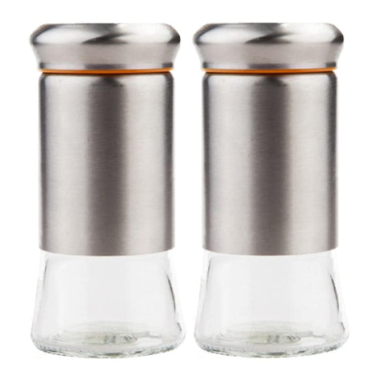 [Australia - AusPower] - 2pcs Stainless Steel Spice Jars Condiment Container Round Powder Set Powder Salt Pepper Duster Coffee Sifter Cooking Tool Accessories 