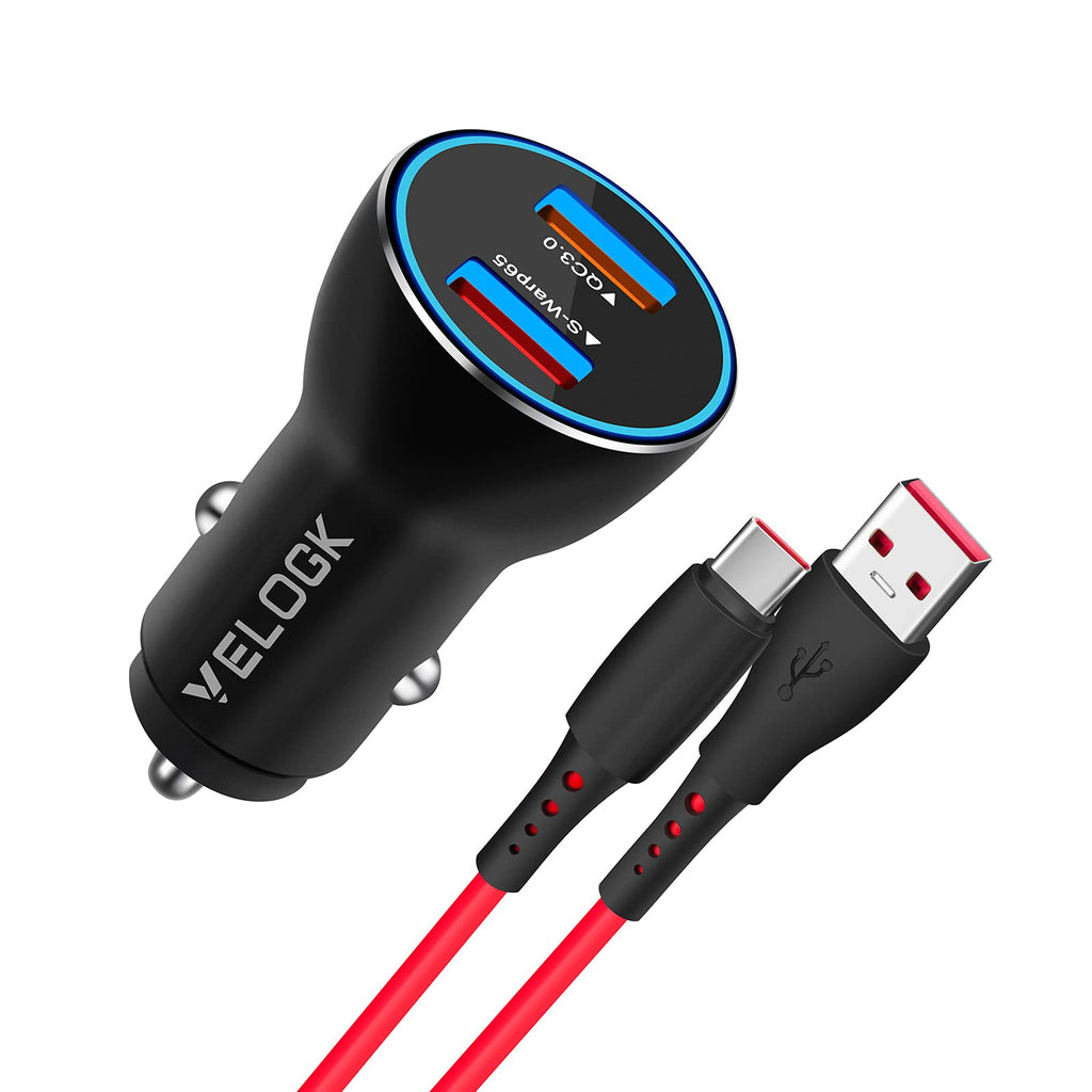 [Australia - AusPower] - VELOGK 65W Warp Car Charger [10V/6.5A] for OnePlus 8T/9R/9/9 Pro/8 Pro/8/7 Pro/7T/7T Pro/6T/5T/Nord N10 5G, Warp Charge 65 Car Charger Adapter with USB A-to-C Warp Charging Cable (1M/3.3ft) 
